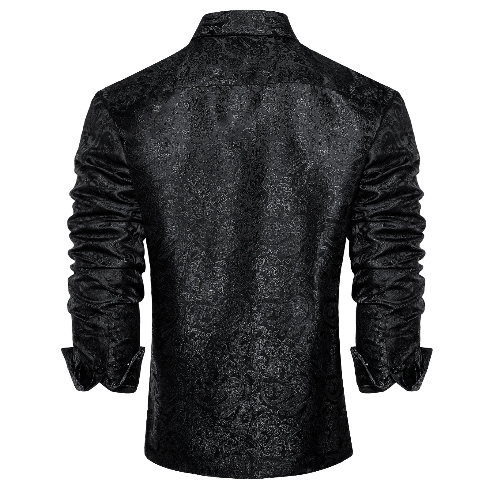 Polyester Dress Shirts for Men Black Solid Paisley Red Silver Long Sleeve Turn Down Collar Prom Social Men's Shirt