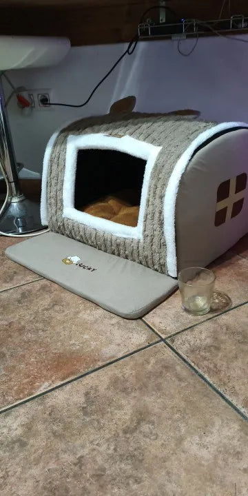 Cute Pet House with Foldable Soft Pet Bed Detachable Washable Pet Castle Suitable for Small Medium-sized Dogs and Cat Cave Nests