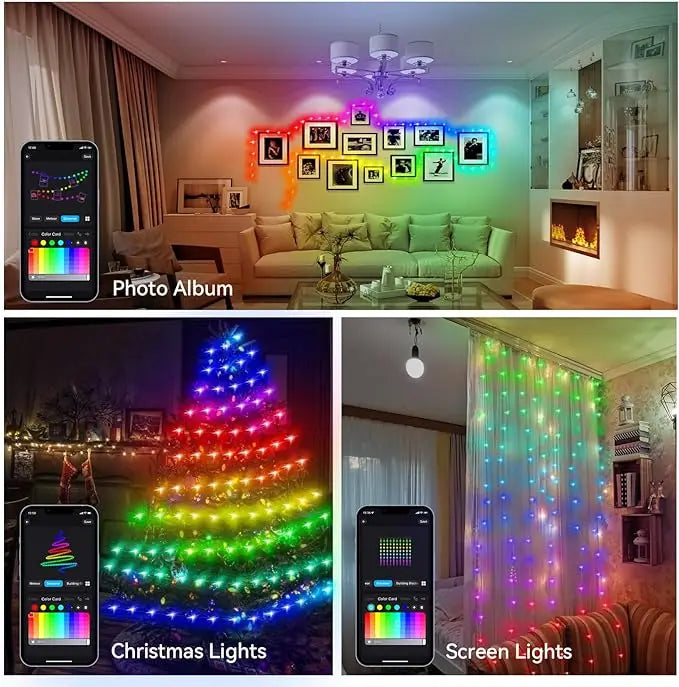 40M Led String RGBIC Light IP65 Bluetooth Music Lamp String Fairy Lights Smart Outdoor Festoon Party Leather Line Holiday Lighti