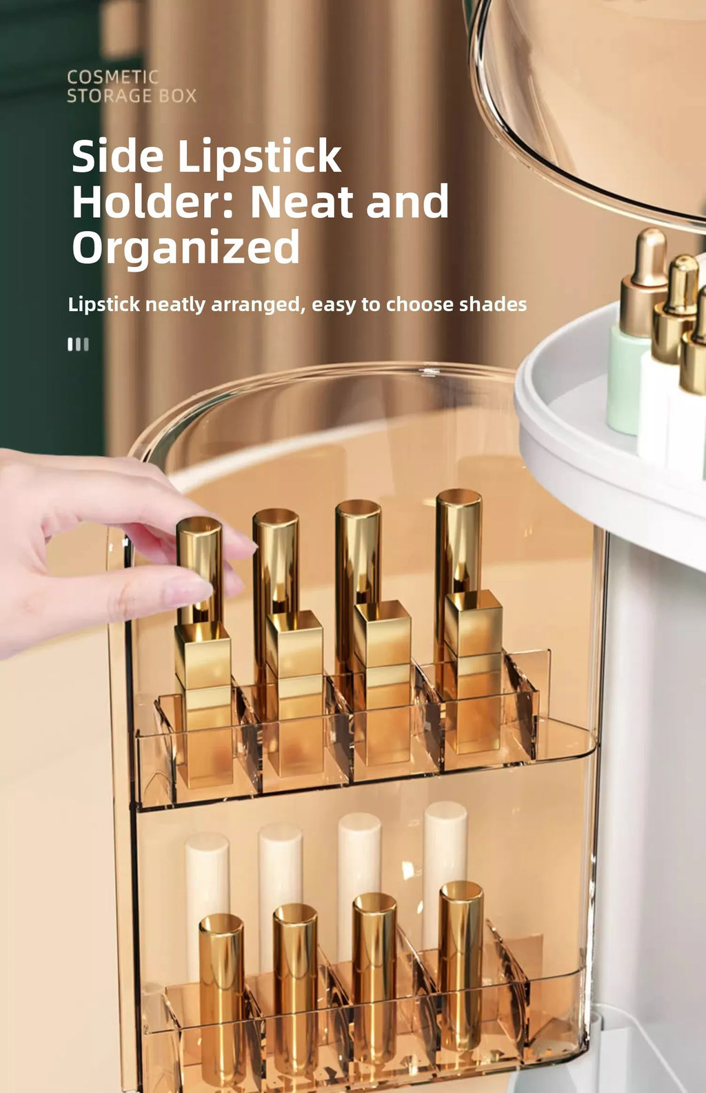 Dustproof Cosmetic Storage Box Integrated Desktop Makeup Case Lipstick Box Skincare Product Rack Elegant Design