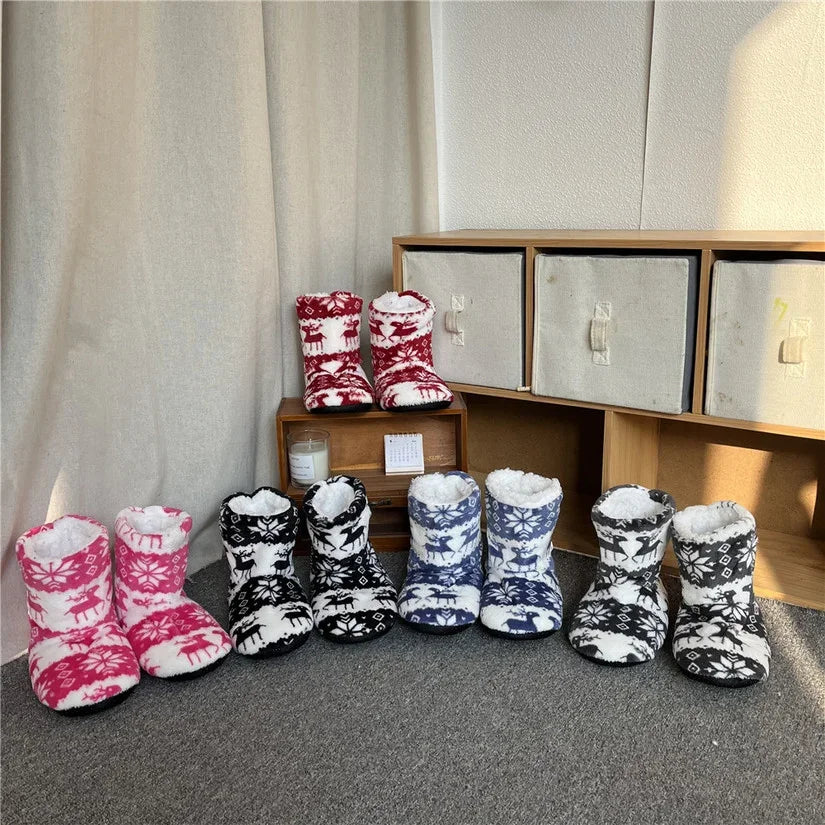 Home Slippers Boots Womens Winter Warm Indoor Christmas Elk Fur Contton Plush Anti Skid Non Slip Soft Deer Female Floor Shoes