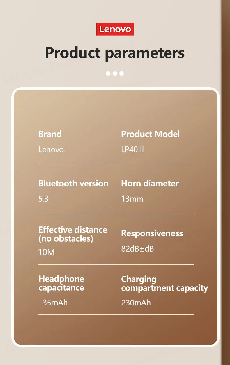 Choice Lenovo LP40 Plus Bluetooth Earphones Wireless Headset Stereo Gaming Sports Earbuds Noise Reduction Headphones With Mic