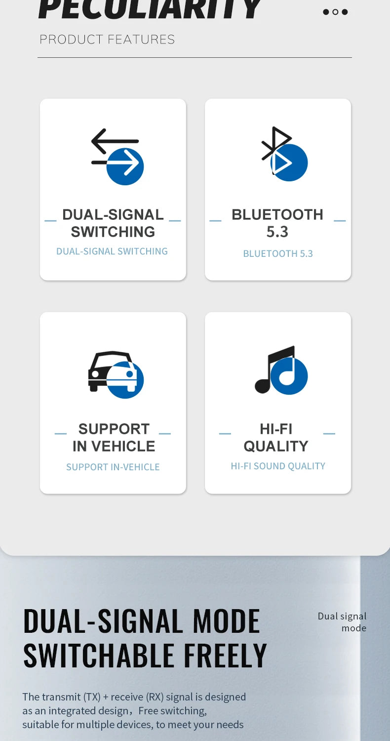 Bluetooth 5.3 Car Transmitter and Receiver Wireless 3.5mm Aux Audio Adapter Bluetooth Car Music Receiver for Headphones Speaker