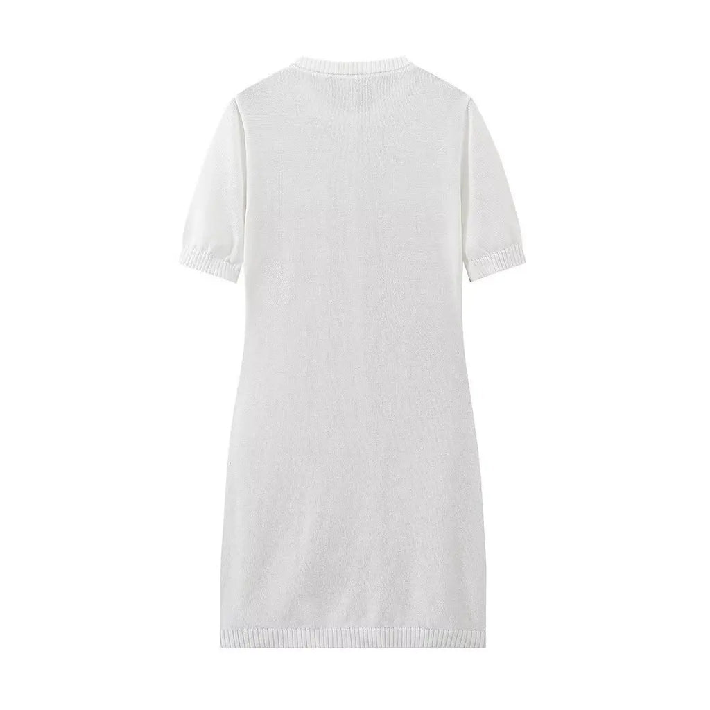 Tossy White Knit Mini Dress For Women Fashion Short Sleeve Patchwork Pocket Loose Elegant Dress Women's Knitwear Mini Dress 2024