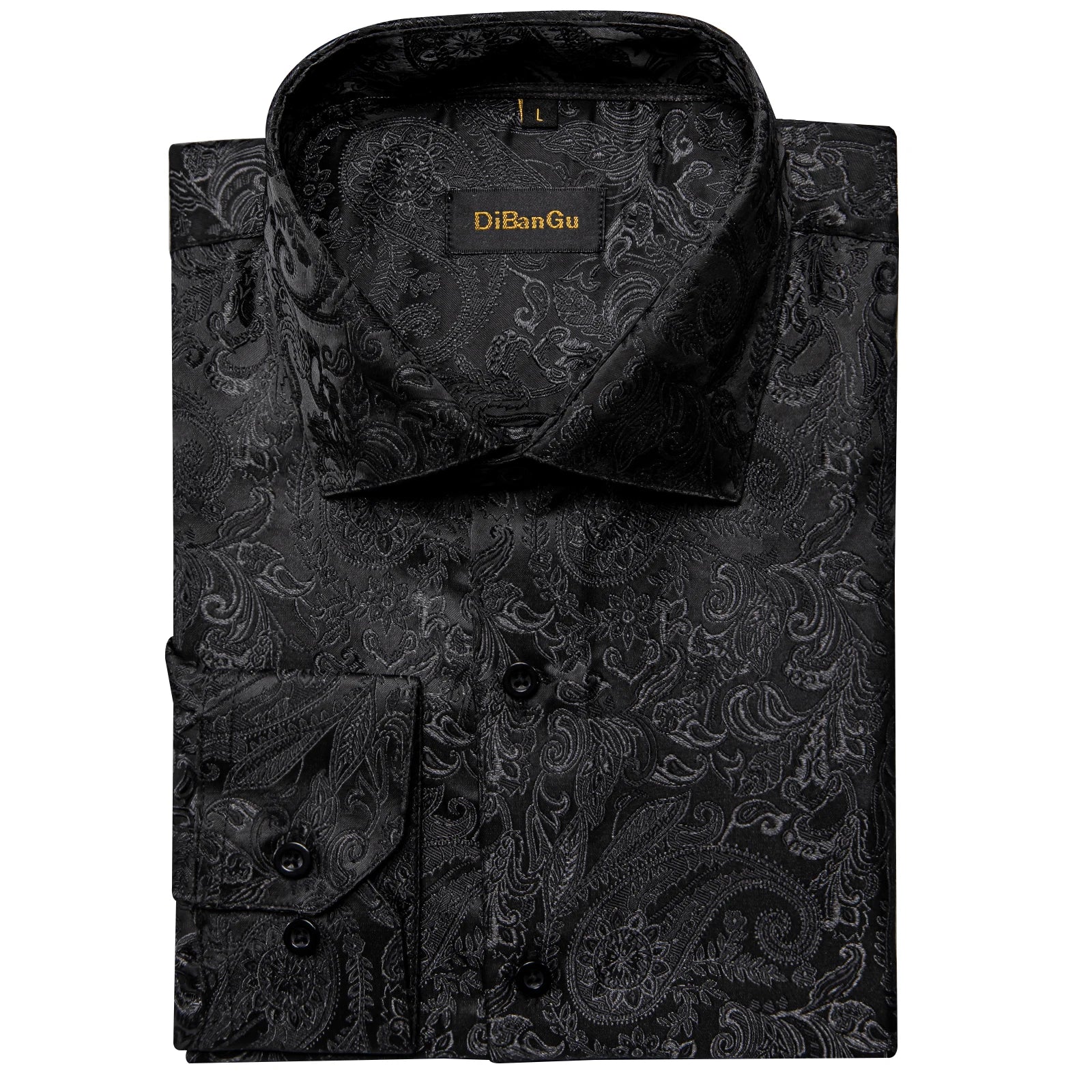 Polyester Dress Shirts for Men Black Solid Paisley Red Silver Long Sleeve Turn Down Collar Prom Social Men's Shirt