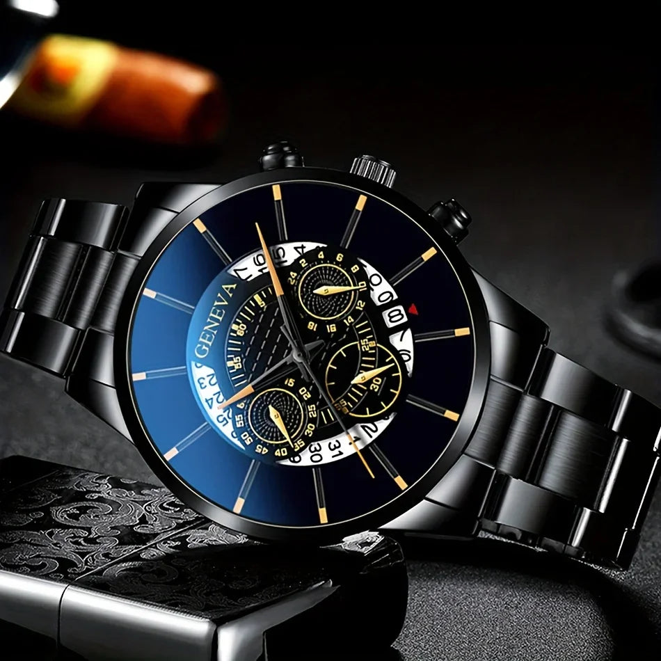 3pcs/1pcs men's fashionable quartz watch set, stainless steel strap, circular dial, date function, electronic drive,