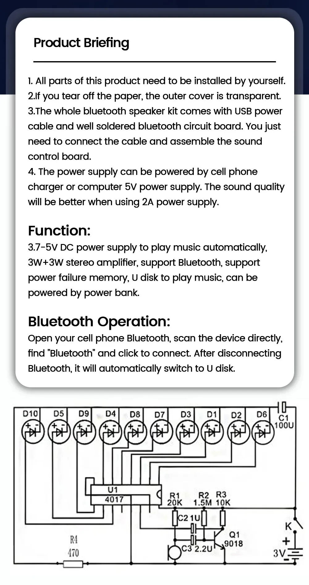Electronics DIY Soldering Project Practice Solder Assembly DIY Electronic Kit Component  DIY Bluetooth Speaker Kit 2*3W Speakers
