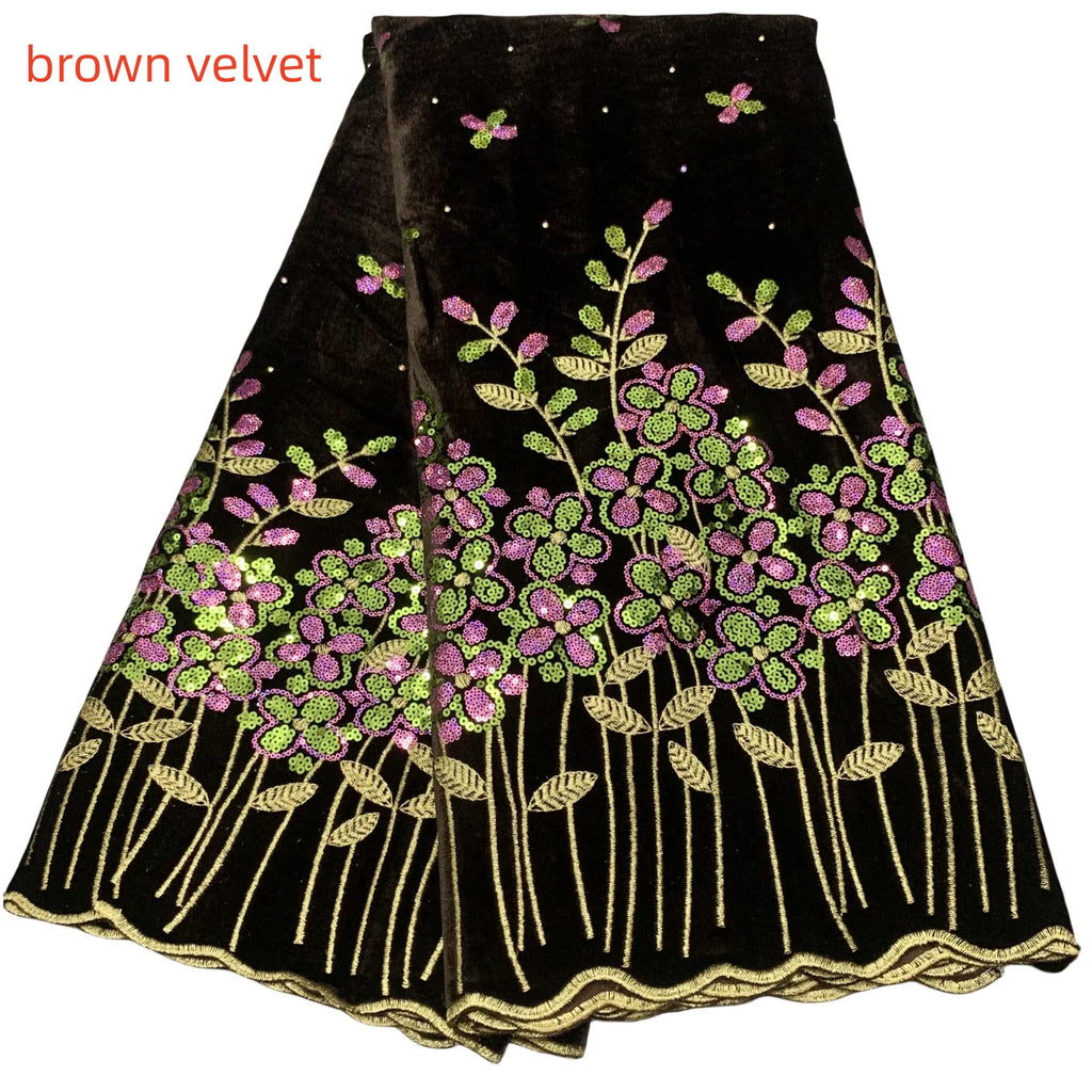 2023 New African Velvet Lace Fabric 5 Yards High Quality Wedding Dress Luxury Sequins Embroidery Nigerian Lace Fabric