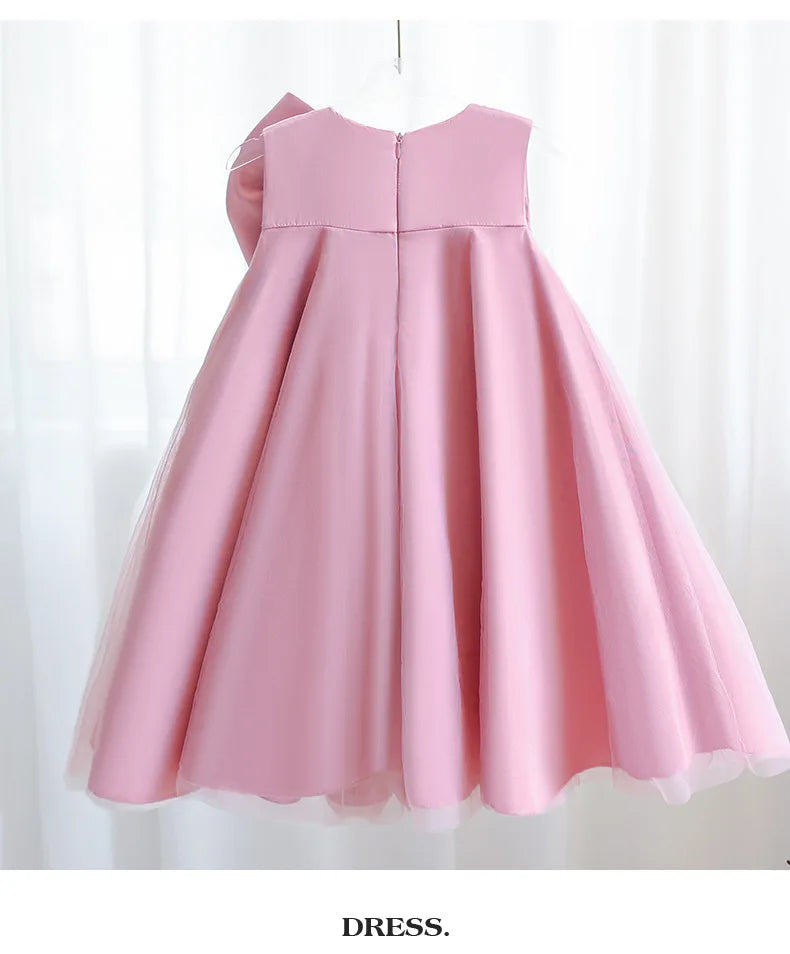 2 3 4 5 6 7 8 Years Summer Girls Dress Sleeveless Bow Elegant Little Princess Dress Piano Performance Costumes New Kids Clothes