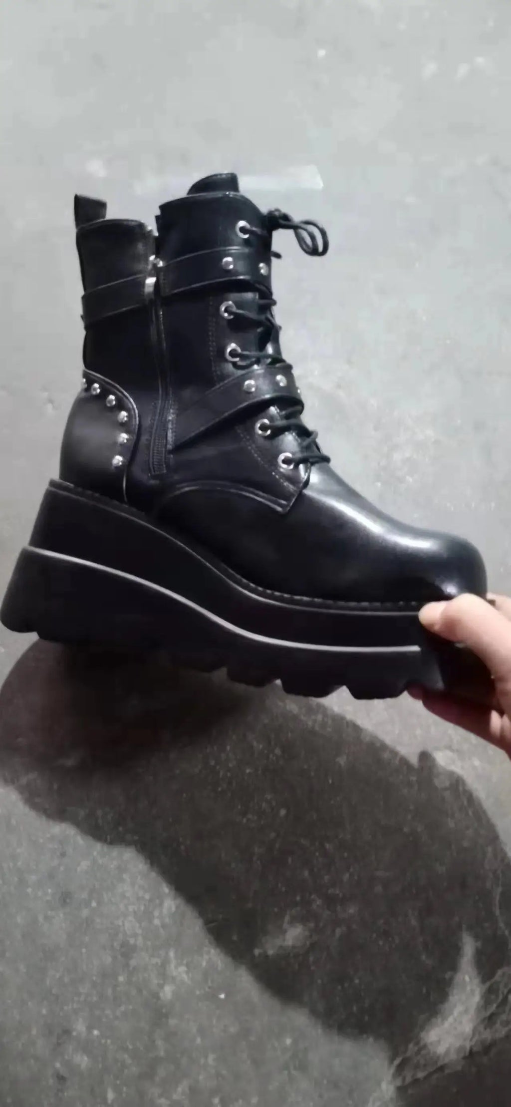2025 Ankle Boots Platform Wedge Super High Heel Gothic Metal Heart Female Pumps Autumn Ladies Belt Round Toe Lolita Punk Shoe