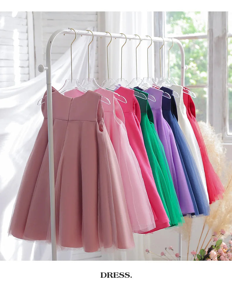 2 3 4 5 6 7 8 Years Summer Girls Dress Sleeveless Bow Elegant Little Princess Dress Piano Performance Costumes New Kids Clothes