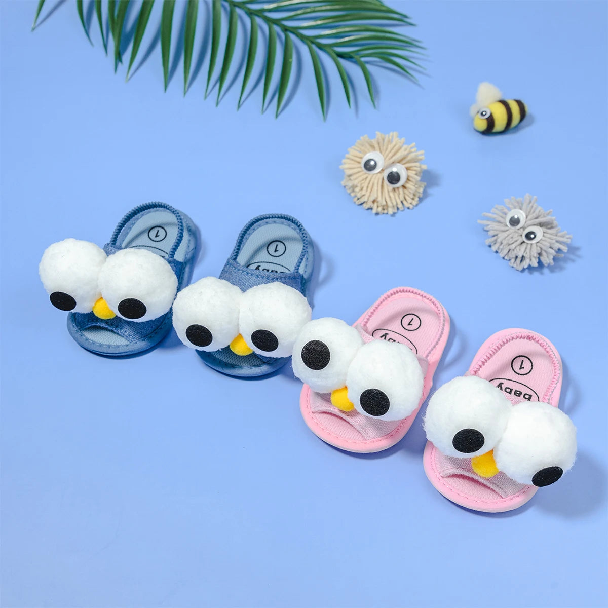 Meckior Summer Sandals Baby Boy Girl Shoes Fluff Baby Girl Slipper Animals Flower Anti-Slip First Walkers Crib Shoes