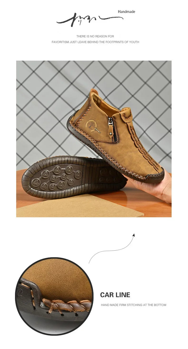 Men Boots Handmade Casual Ankle Boats for Man Male Hombres Walking Shoe Breathable Hombres Leather Wide Upright Zipper Shoes