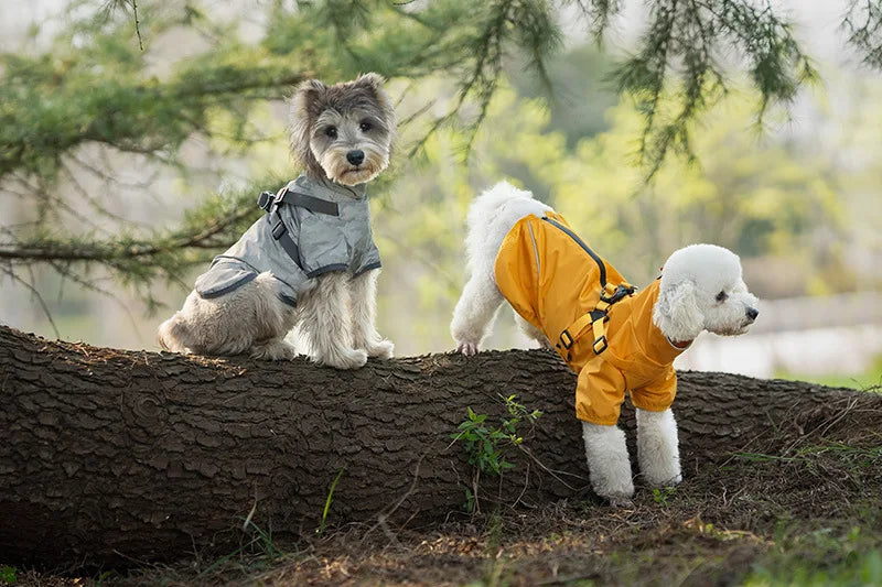 Waterproof Dog Rain Jacket with Harness Safety Reflective Dog Raincoat for Small Dogs Pet Outdoor Jackets for Jungle Camping