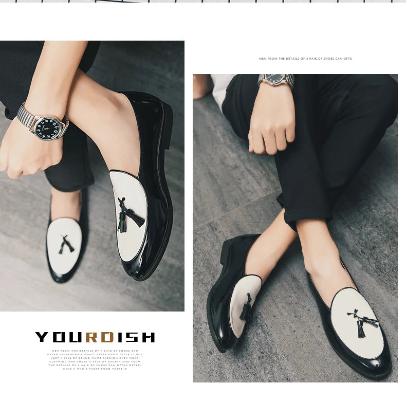 LUXURY ITALIAN LOAFERS MEN DRESS SHOES FASHION HAND-MADE SLIP ON TASSEL LOAFERS WEDDING OFFICE SHOES CASUAL MEN SHOES LEATHER
