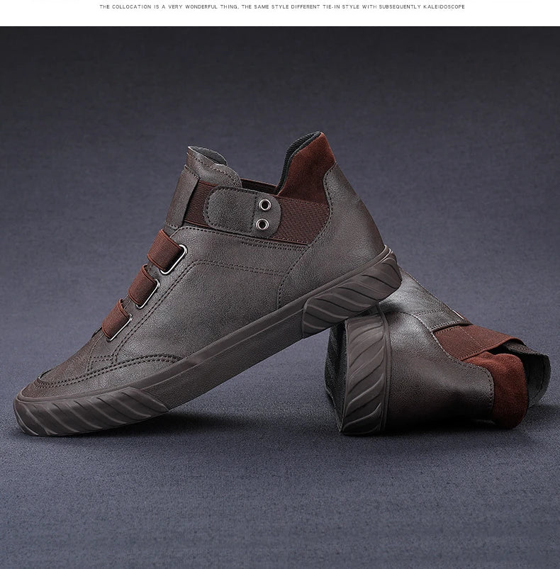 Retro High Top Men's Shoes Luxury Leather Casual Shoes Men British style Ankle Boots Comfortable Soft Men Sneakers New Moccasins
