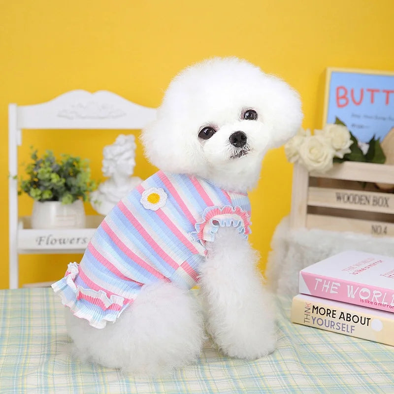 Dog Summer Clothes Pet Dog Vest Dress Dog Knitted Striped Dog T Shirt Chihuahua Bichon Clothing Kitten Puppy Girls Dog Costume