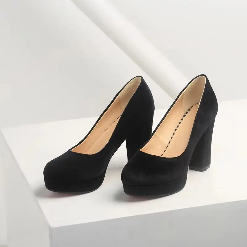 Elegant Women's High Heels Shoes Platform 2025 Fashion Flock Black Blue Red Heeled Party Wedding Shoes Female Velvet Dress Pumps