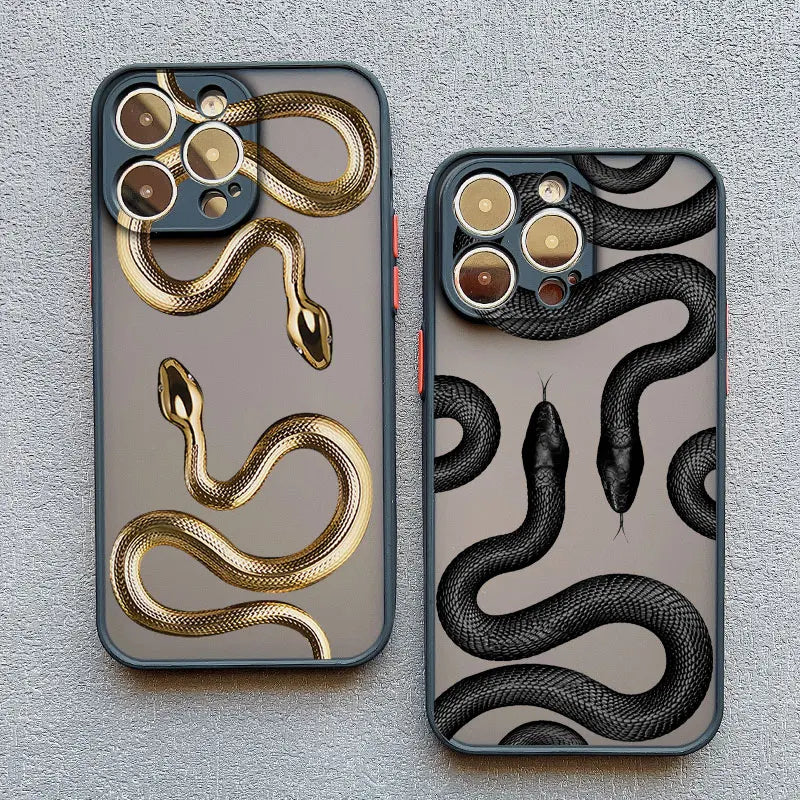 Luxurious Black Gold Snake Phone Case for IPhone 17 16 Plus 15 14 13 12 11 Pro Max Mini X XR Unique Dragon Shockproof Back Cover