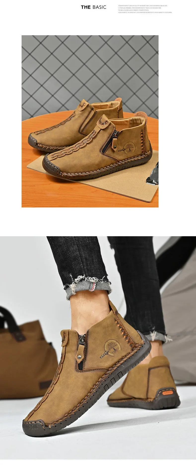 Men Boots Handmade Casual Ankle Boats for Man Male Hombres Walking Shoe Breathable Hombres Leather Wide Upright Zipper Shoes