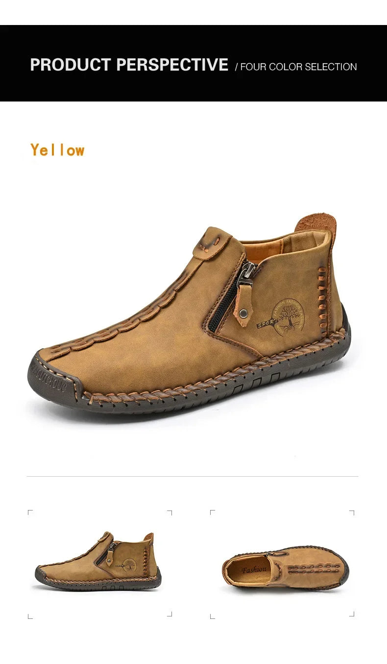 Men Boots Handmade Casual Ankle Boats for Man Male Hombres Walking Shoe Breathable Hombres Leather Wide Upright Zipper Shoes