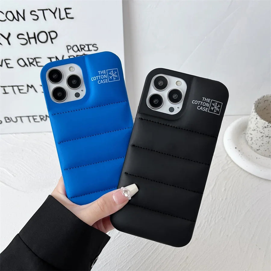 Fashion Brand Luxury Cotton Down Jacket Phone Case For iPhone 15 14 13 12 11 Pro Max Plus  Puffer Case Soft  Shockproof Cover