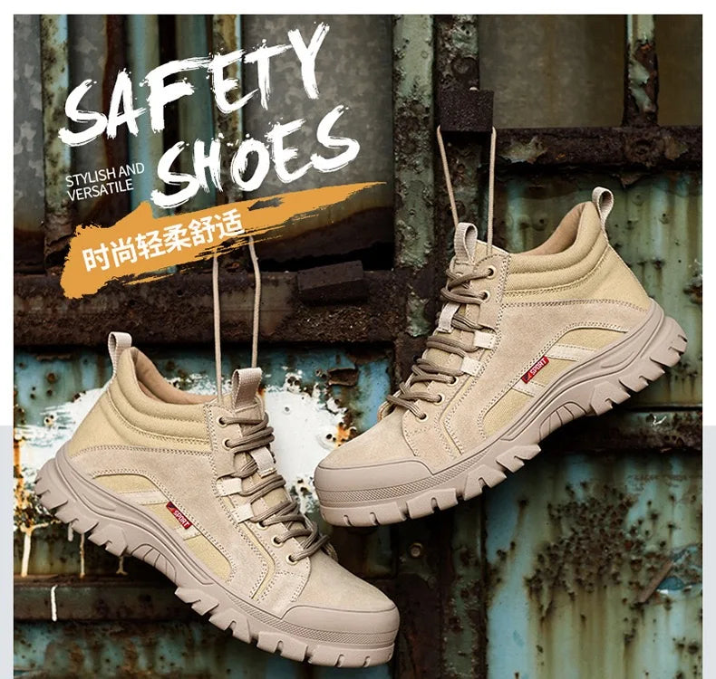 2024 High-top work safety boots men's steel toe work shoes indestructible anti-smashing anti-puncture work sneakers