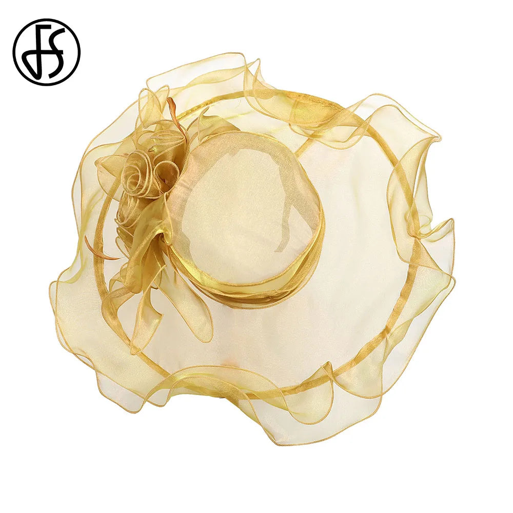 FS Wide Brim Kentucky Derby Hats Fascinators For Women With Veil Flower Organza Wedding Church Cocktail Tea Party Dress Cap 2025