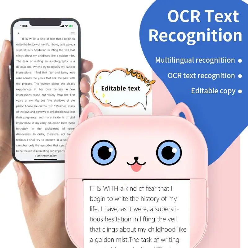 Portable Mini Thermal Photo Printer Cordless Label Printer Rechargeable Design Compact for Text Photos and Symbols for Printing
