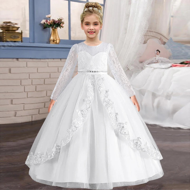 Girls' Long sleeved Princess Dress 4-12 Years Old Sequin Embroidered Bunny Dress Banquet Gorgeous High end Evening Dress