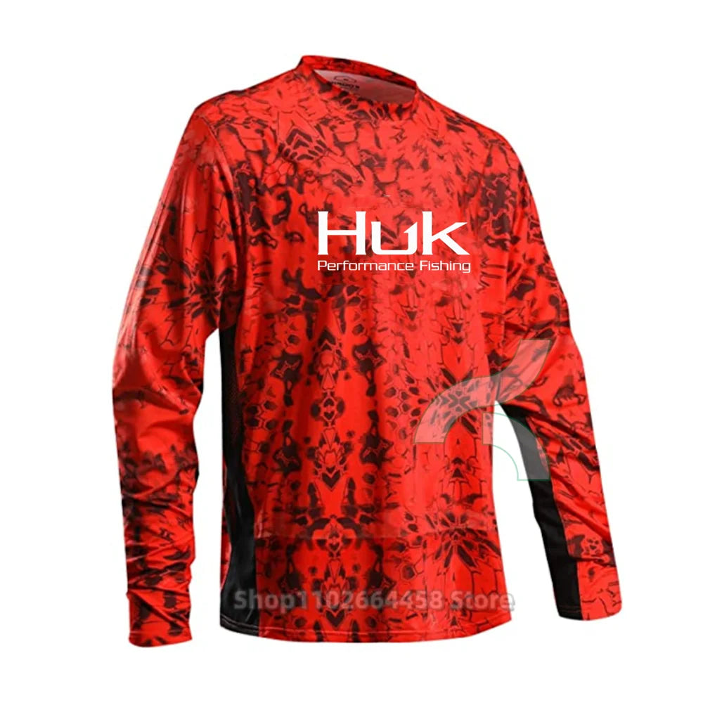 HUK Fishing Shirts UPF 50+ Face Mask Long Sleeve Jerseys Summer Sun Protection T-Shirts Men's Hooded Face Cover Fishing Clothes
