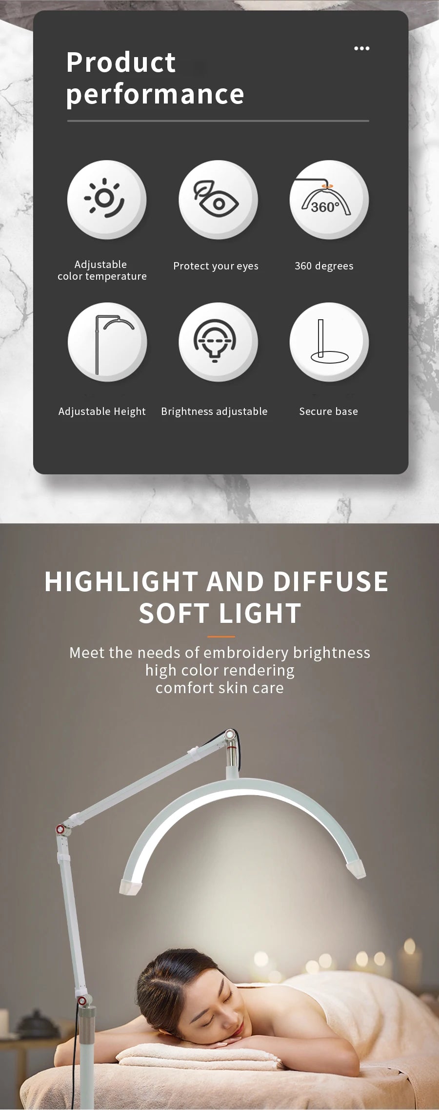 16 INCH LED Half Moon Lash Light Temperature 20W 3000K-6000K LED Ring Lamp for Beauty Facials Skincare Tattoo Eyebrows Filming