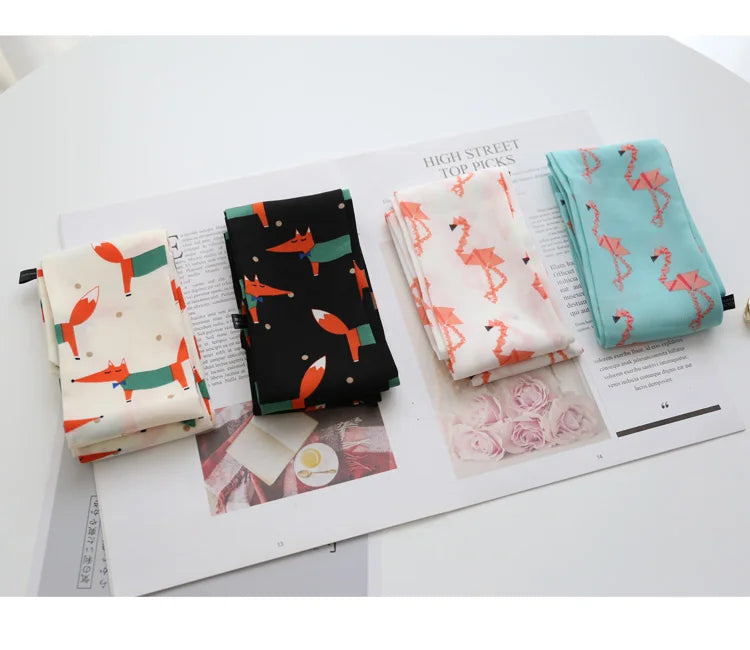 Summer Women Imitation Silk Dress Belt Variety Cute Double Printing Women Neckerchiefs Travel Bag Hats Ribbons Ladies Scarves
