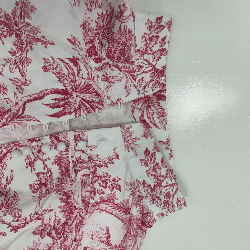 Vintage Printed Lace-Up Shirt Dress For Women Spring Summer Fashion Ruffled Pleated Long Sleeve High Street Women's Mini Dresses