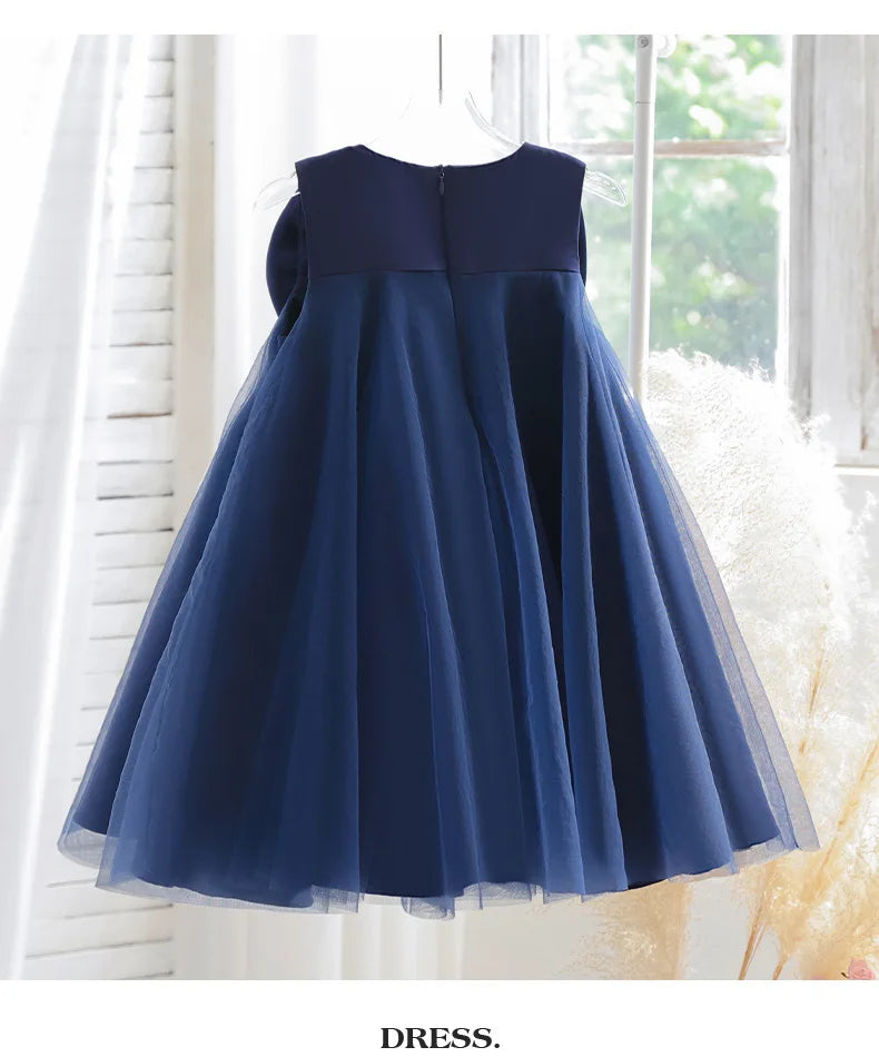 2 3 4 5 6 7 8 Years Summer Girls Dress Sleeveless Bow Elegant Little Princess Dress Piano Performance Costumes New Kids Clothes