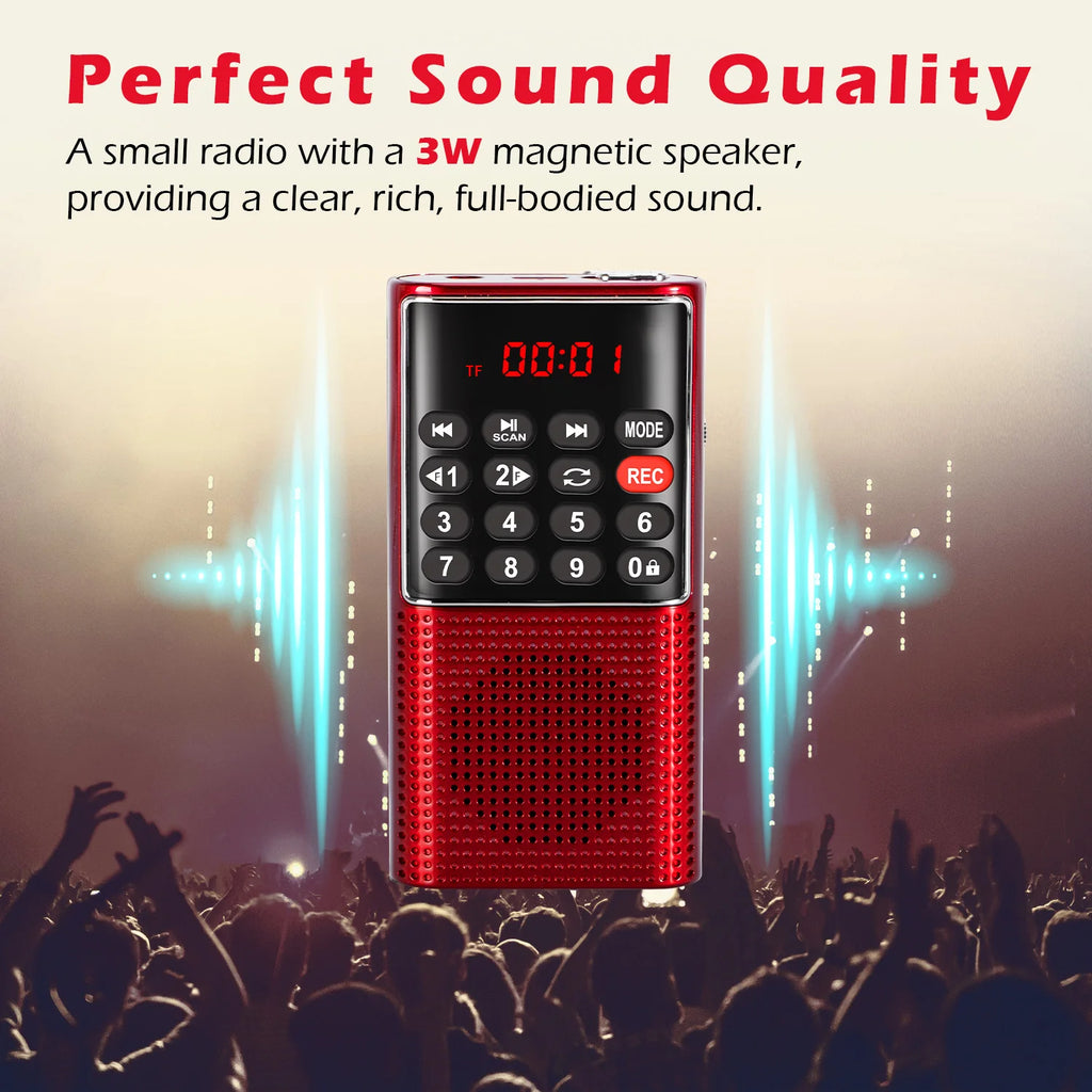 Hot Portable FM Mini Radio Built-in Speaker Recorder Rechargeable Battery Long Standby Strong Signal Handheld MP3 Walkman Radios