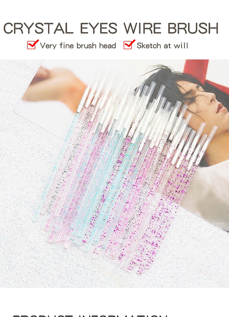 50pc Disposable Eyeliner Makeup Brush Crystal Handle Soft Fiber Lip Line Outline Brush Eyeshadow Blending Applicator Beauty Tool