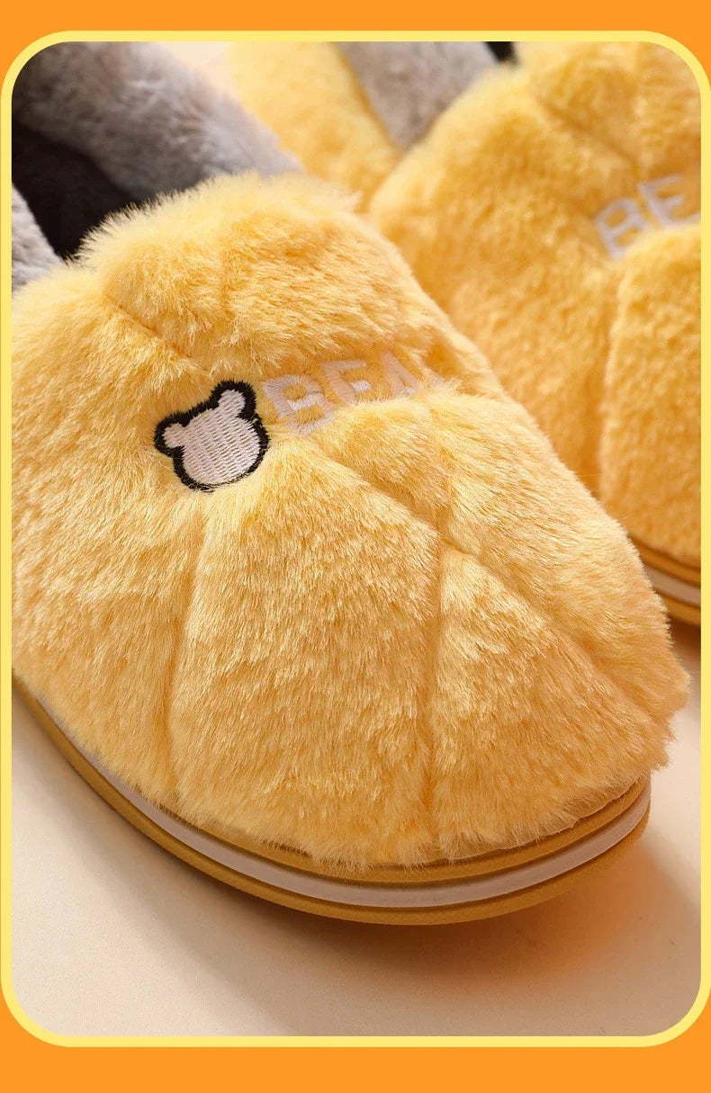 Winter Home Slipper Men Cartoon Bear Fuzzy Warm Plush Indoor Floor Male House Room Shoes Footwear Furry Non Slip Large Size 2025