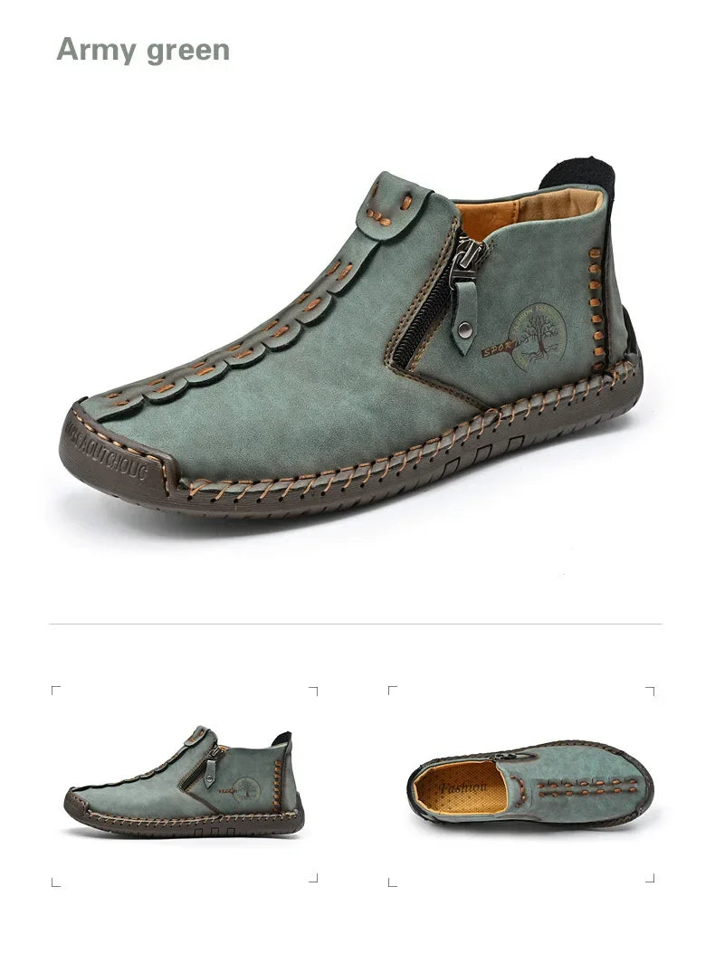 Men Boots Handmade Casual Ankle Boats for Man Male Hombres Walking Shoe Breathable Hombres Leather Wide Upright Zipper Shoes