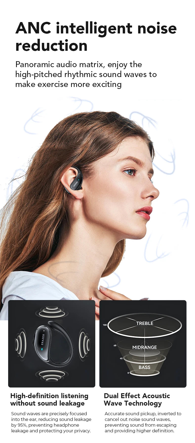 ERAZER XT80pro TWS AI Bluetooth Earphones Sports Wireless Headphones Touch Control Earhooks Headsets Active Noise Cancellation