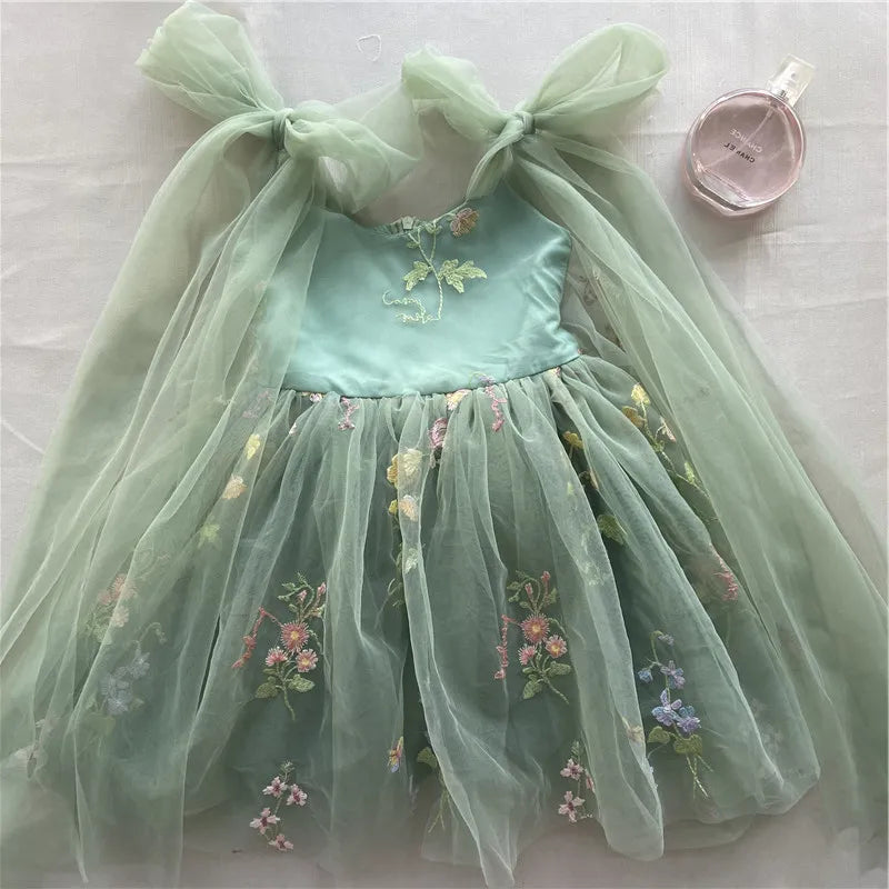 2026 Baby Embroidery Dress Girl Summer Dress Floral Bows Sleeveless Ballarina Dance Performance Dress Girls Tutus Clothes