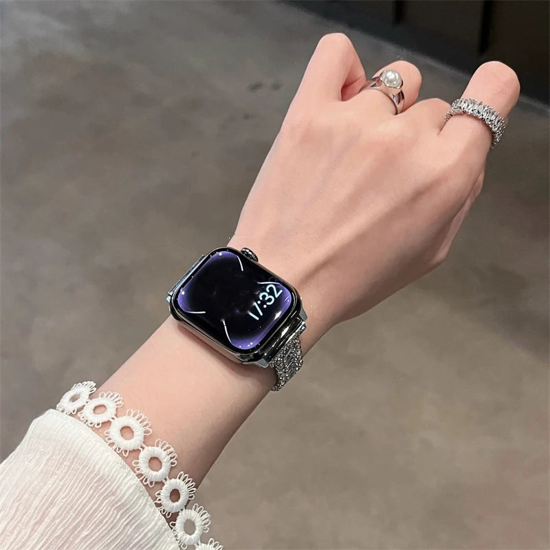 Glitter Diamant Metaalband Vir Apple Watch Reeks 9 8 7 6 SE 4 5 45/44/42mm Slank Vroue Armband IWatch Ultra 2 49mm 40mm 38mm