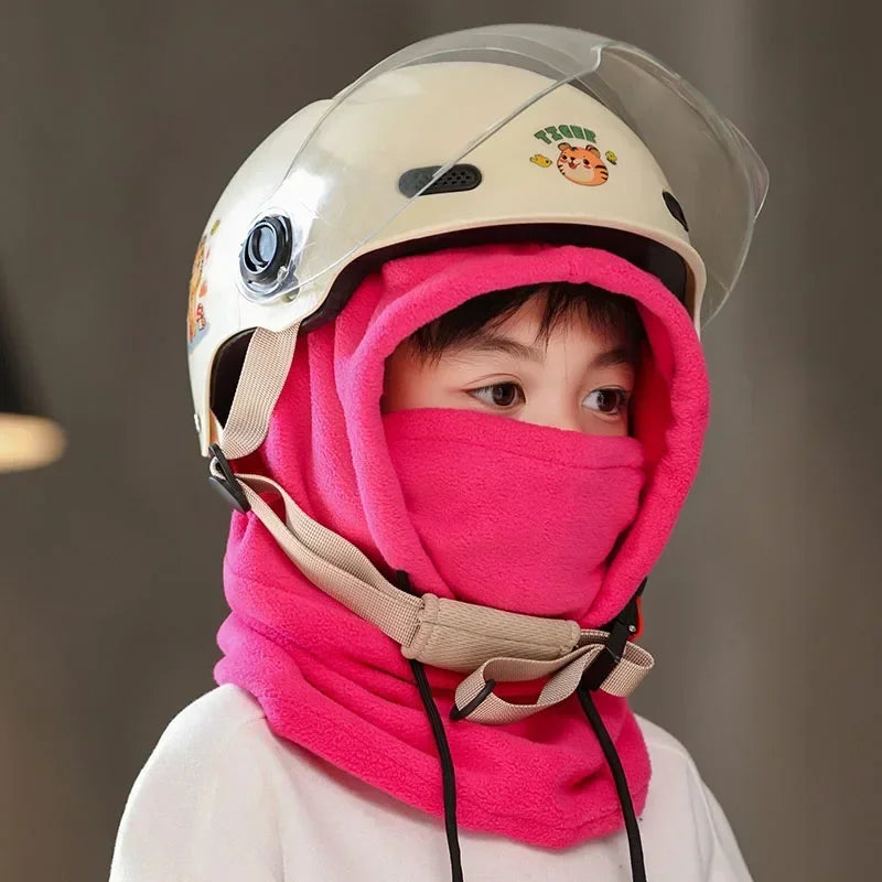 Warm Fleece for Children Boy Girl Winter Face Mask Neck Warmer Hooded Cap Windproof Thermal Head Cover Beanies Bandana
