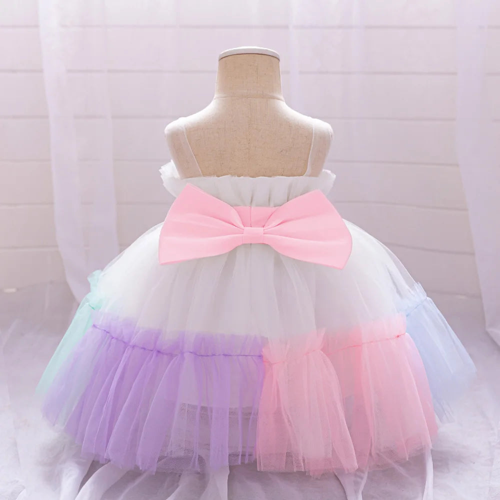 Vintage Baby Girl 1st Birthday Princess Dress Baby Embroidery Floral Bow Gown Flower Kids Wedding Dress Formal Baptism Gala Gown
