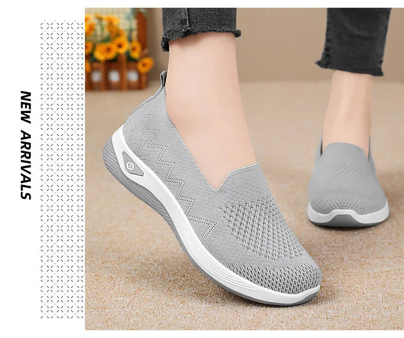 Women's Solid Color Breathable Sneakers, Soft Sole Lightweight Slip On Walking Shoes, Low-top Knitted Casual Shoes