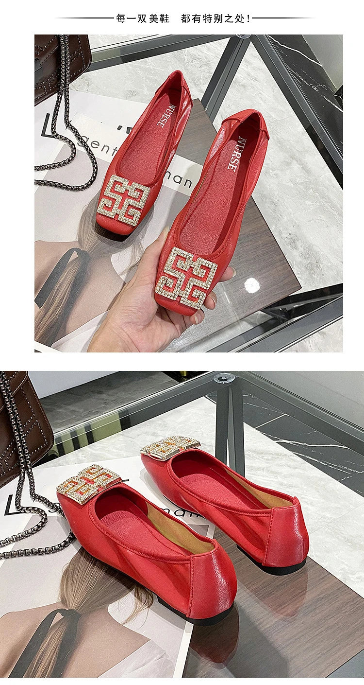 Comemore Leather Slip on Shoes for Women Ballet Flats Shallow Female Flat Shoe Red 2024 Spring Summer Fashion Women's Moccasins