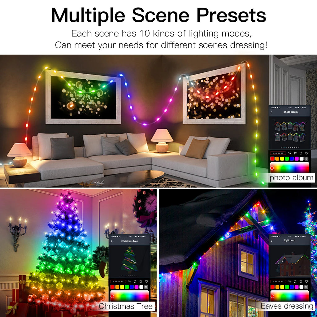 40M Led String RGBIC Light IP65 Bluetooth Music Lamp String Fairy Lights Smart Outdoor Festoon Party Leather Line Holiday Lighti
