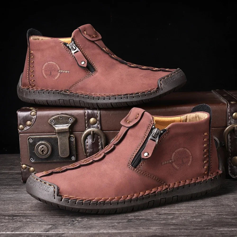 Men Boots Handmade Casual Ankle Boats for Man Male Hombres Walking Shoe Breathable Hombres Leather Wide Upright Zipper Shoes