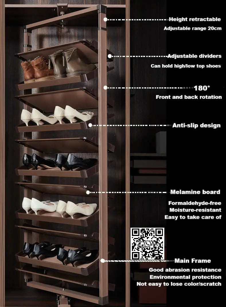 Space Saving 360° Rotating Shoe Rack,  Multi-layer Shoe Holder Storage Organizer, Built-in Height Adjustable Shoe Cabinet Closet