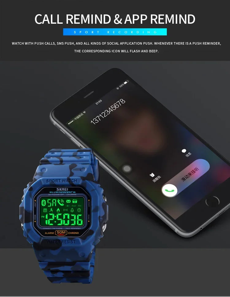 SKMEI Pedometer Calorie Tracker For Iphone Huawei Xiaomi Male relogio Mens Bluetooth Wristwatches 1629 Sport Digital Watch